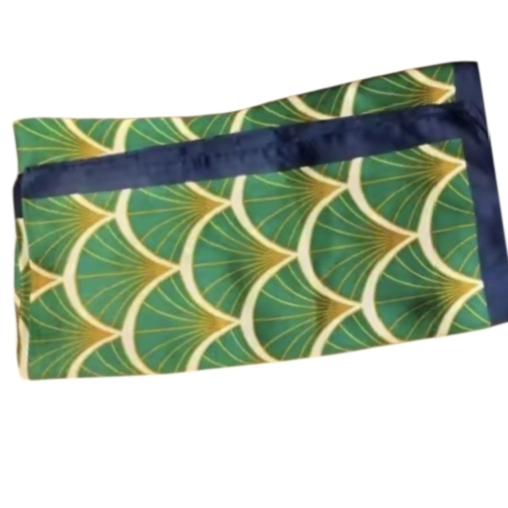 New! Emerald Green Art Deco Square Scarf - Mermaid Scale Neckerchief | NWOT (A2) - Picture 3 of 8